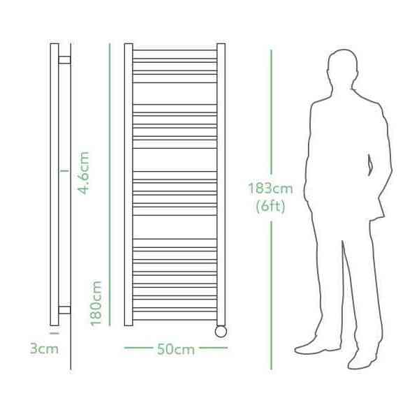 Eden Caldera 1200W tall electric towel radiator technical dimensions diagram