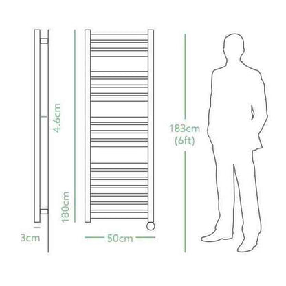 Eden Caldera 1200W tall electric towel radiator technical dimensions diagram
