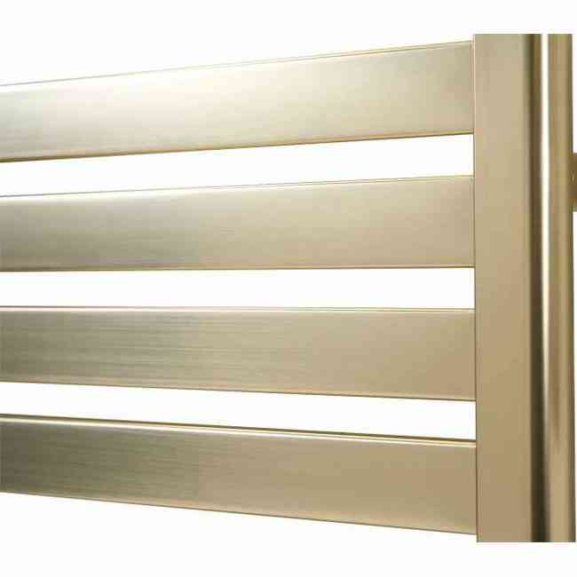Close-up of brushed brass finish on Eden electric heated towel rail slats