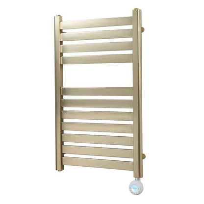 Eden Caldera brushed brass electric towel radiator with WiFi smart thermostat