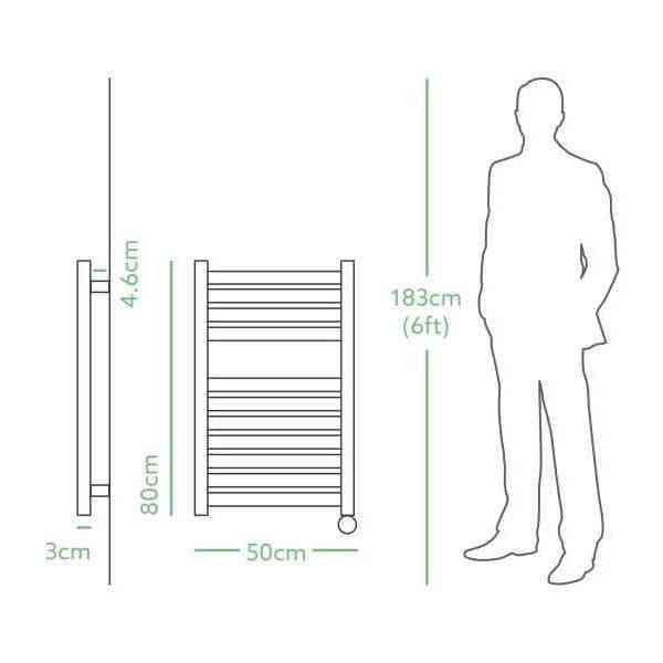 Eden Caldera towel radiator dimensions diagram showing 80cm height and depth