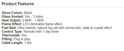 Aurora Infinity Cylinder Electric Stove Black 1.8kW LED Flame Effect 3-Sided Glass Remote Control