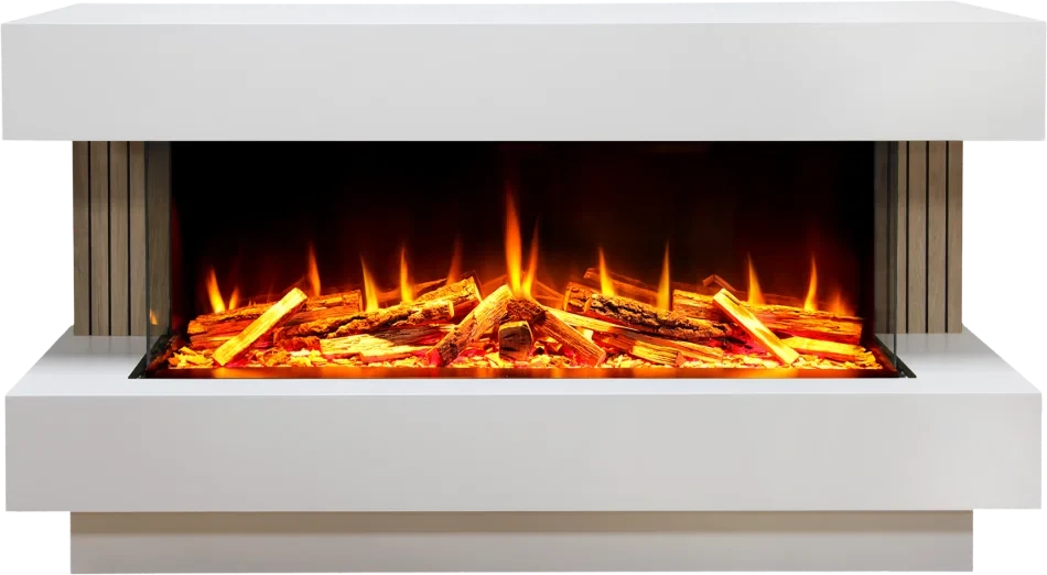 Proflame Monroe 1000 Electric Fireplace Suite with Acoustic Oak Panels - Smooth White