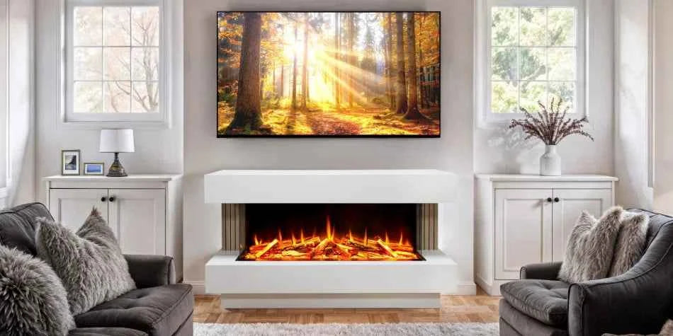 Proflame Monroe 1000 Electric Fireplace Suite with Acoustic Oak Panels - Smooth White