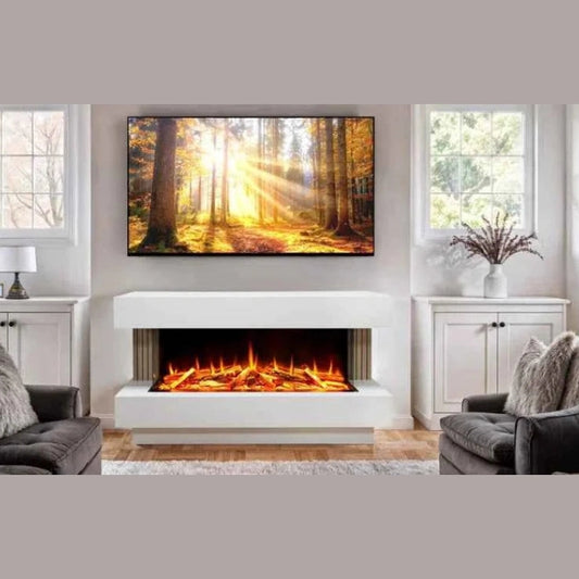 Proflame Monroe 1000 Electric Fireplace Suite with Acoustic Oak Panels - Smooth White