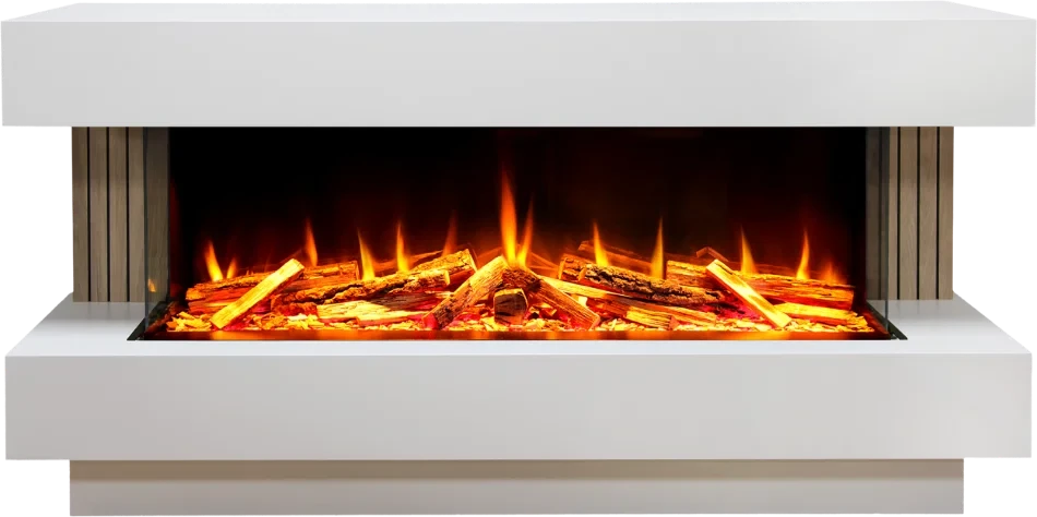 Proflame Monroe 1250 Electric Fireplace Suite with Acoustic Oak Panels - Smooth White