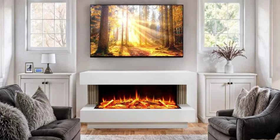 Proflame Monroe 1250 Electric Fireplace Suite with Acoustic Oak Panels - Smooth White