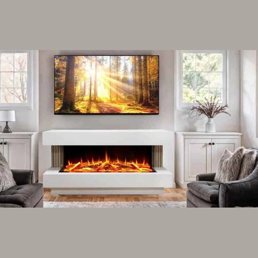 Proflame Monroe 1250 Electric Fireplace Suite with Acoustic Oak Panels - Smooth White