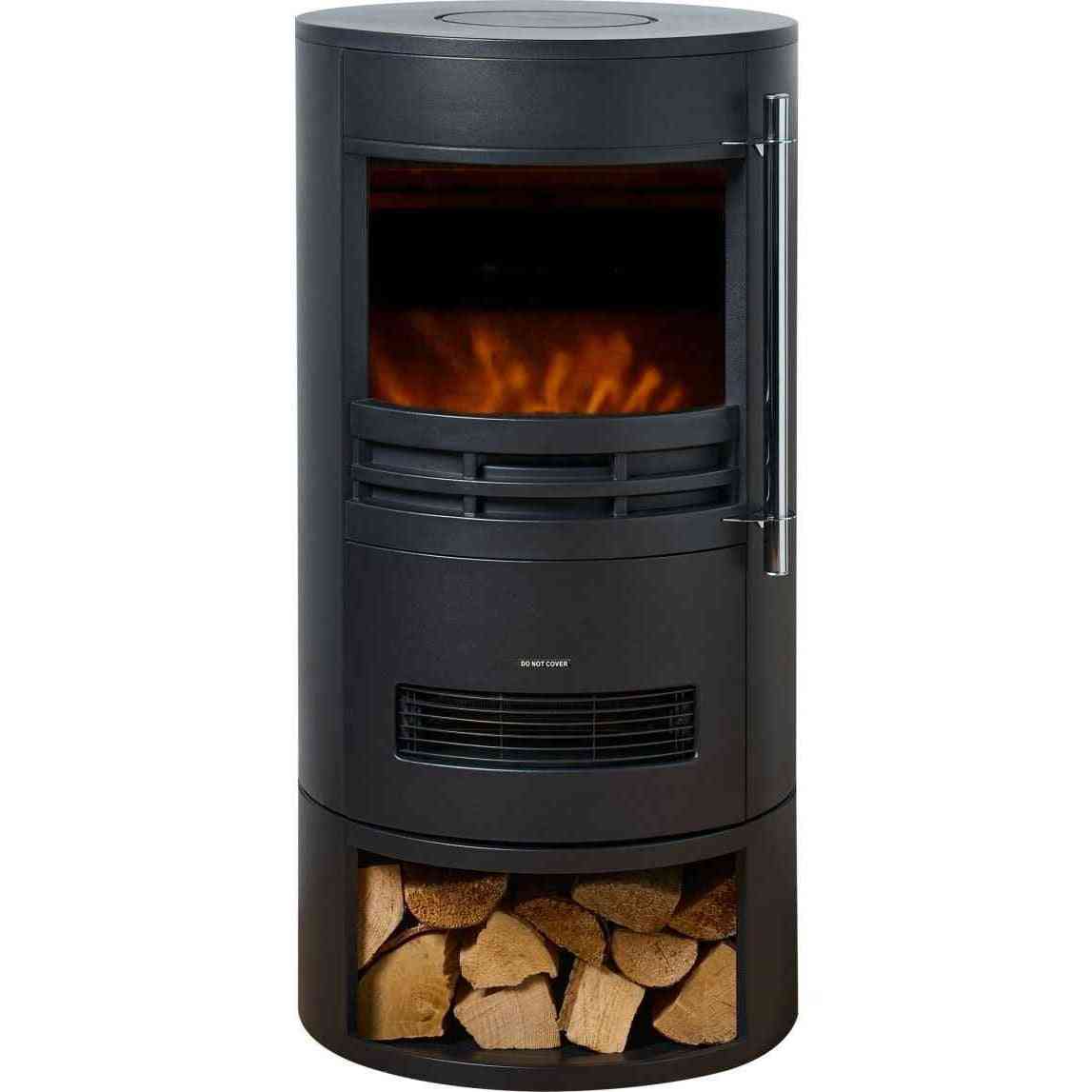 Sureflame Dunston black round electric stove with LED flame and log storage