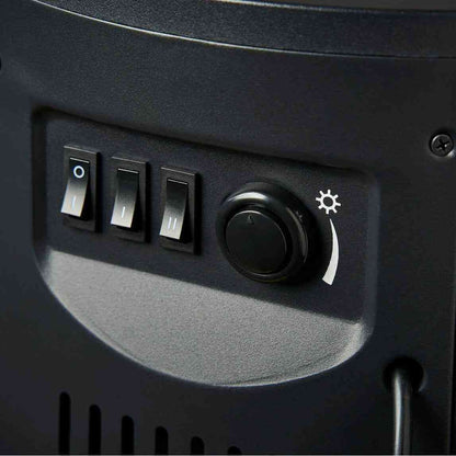 Close-up of Sureflame Dunston control panel with toggle switches and thermostat dial