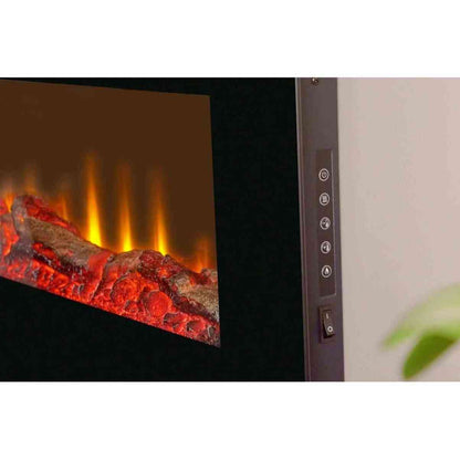 Sureflame black glass electric fireplace with LED flame effect and remote control panel