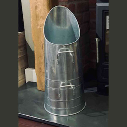 Frontal tapered zinc coal scuttle with U-shaped metal handles