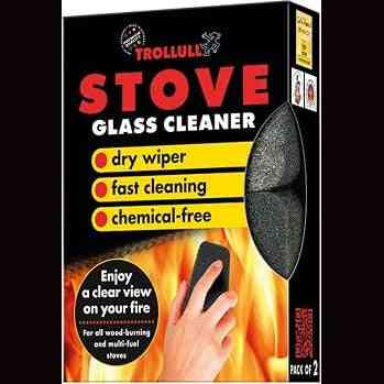 Box of Trollull scratch-free glass cleaning pads 2-pack, featuring bold red and yellow labels, for cleaning windows, mirrors, and tiles