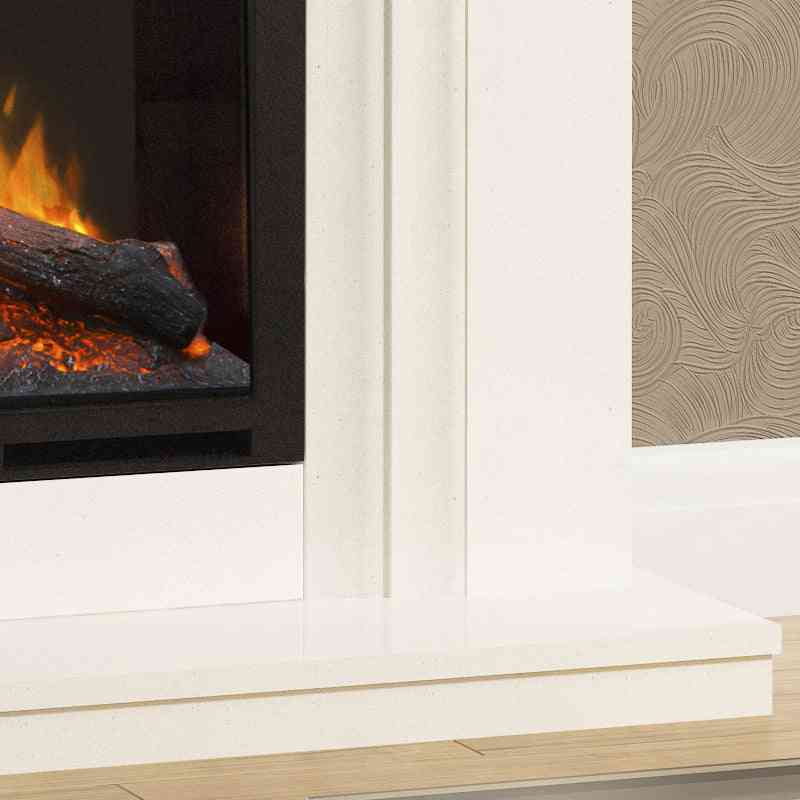 Vitalia white micro marble fireplace suite angled stepped side detail with Elsie 900 fire