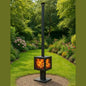 Woodford black outdoor wood burning patio heater with 4-sided glass in garden