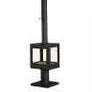 Unlit black cube-shaped outdoor wood stove with clear glass panels on white background