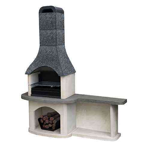 Woodford Sorrento masonry BBQ with limestone side table and wood storage