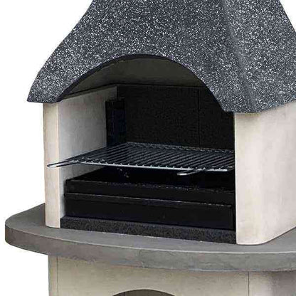 Close-up of charcoal grill grate inside Woodford Sorrento stone barbecue