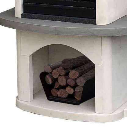 Arched log holder filled with firewood under Woodford Sorrento BBQ
