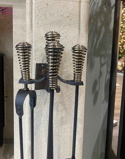 5-Piece Fireplace Tool Set – Black & Antique Silver Handles (63.5cm)