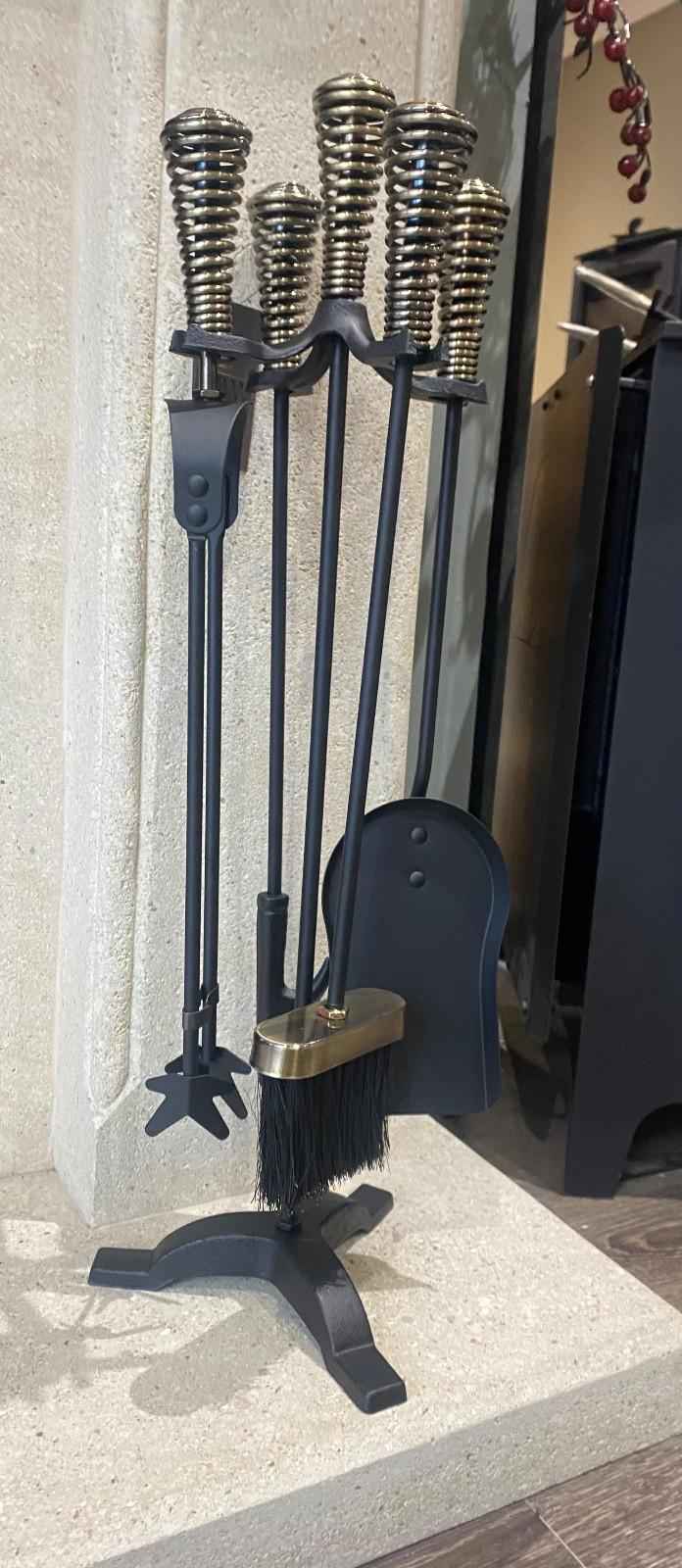 5-Piece Fireplace Tool Set – Black & Antique Silver Handles (63.5cm)