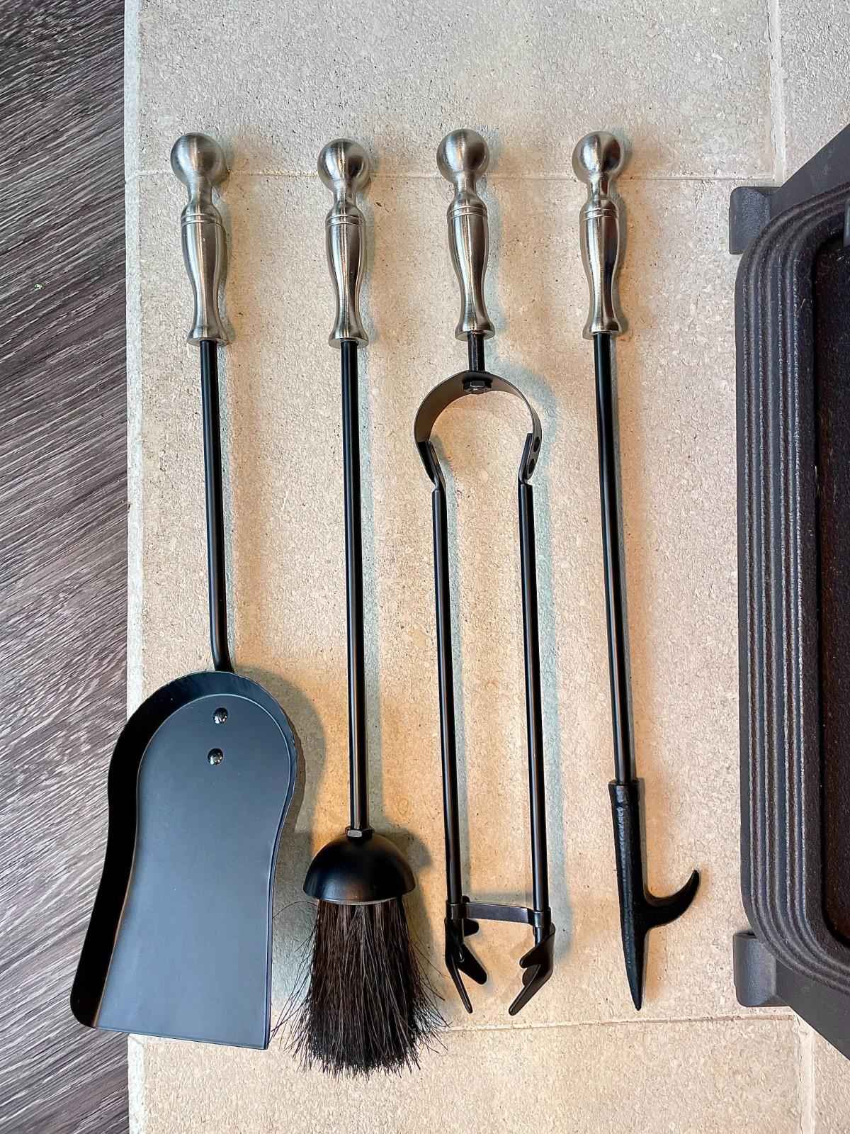 Traditional 4-Piece Fireplace Companion Set – Black with Pewter-Effect Handles, 59cm