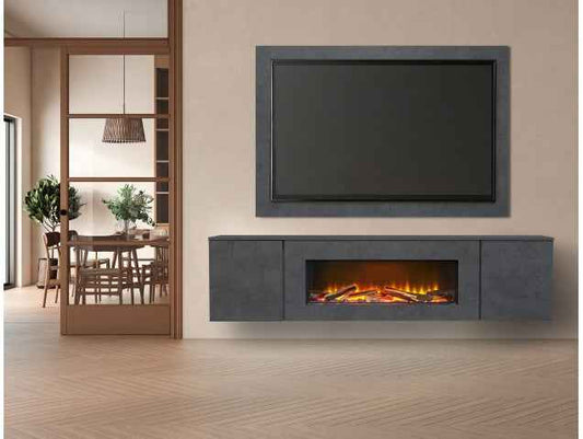 Aurora Aries 1838 Luxury Electric Media Wall Fire Suite with Slate Effect TV Backboard (Up to 65”)