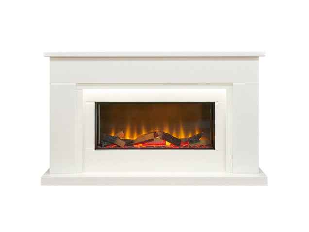 Aurora Novara White Marble Electric Fireplace Suite – 54"