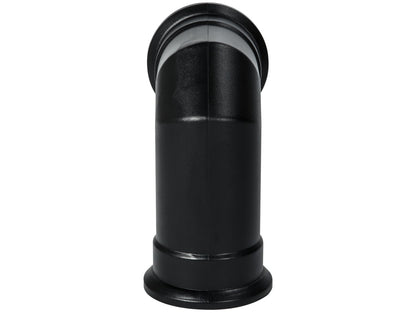 Studio view of the Aurora short angled black decorative dummy stove pipe accessory for freestanding electric fireplaces, shown on a white background.