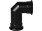 Studio view of the Aurora short angled black decorative dummy stove pipe accessory for freestanding electric fireplaces, shown on a white background.
