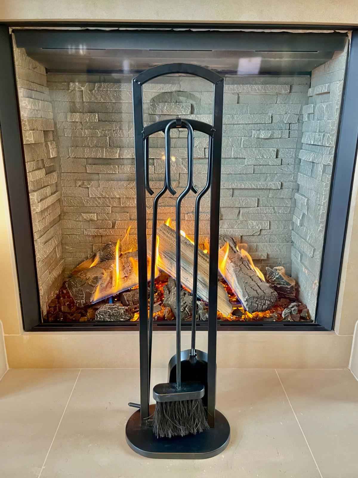 Heavy Duty Wrought Iron Fireplace Companion Set - 4 Piece Matte Black 70cm Tall