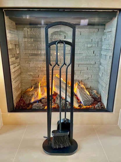 Heavy Duty Wrought Iron Fireplace Companion Set - 4 Piece Matte Black 70cm Tall