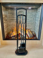 Heavy Duty Wrought Iron Fireplace Companion Set - 4 Piece Matte Black 70cm Tall