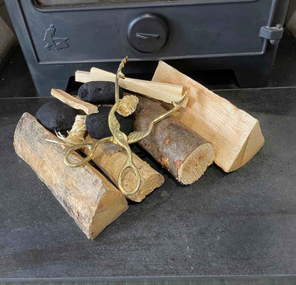 Brass Coal Tongs 26.5cm – Fireplace Tool for Log Burner & Open Fire