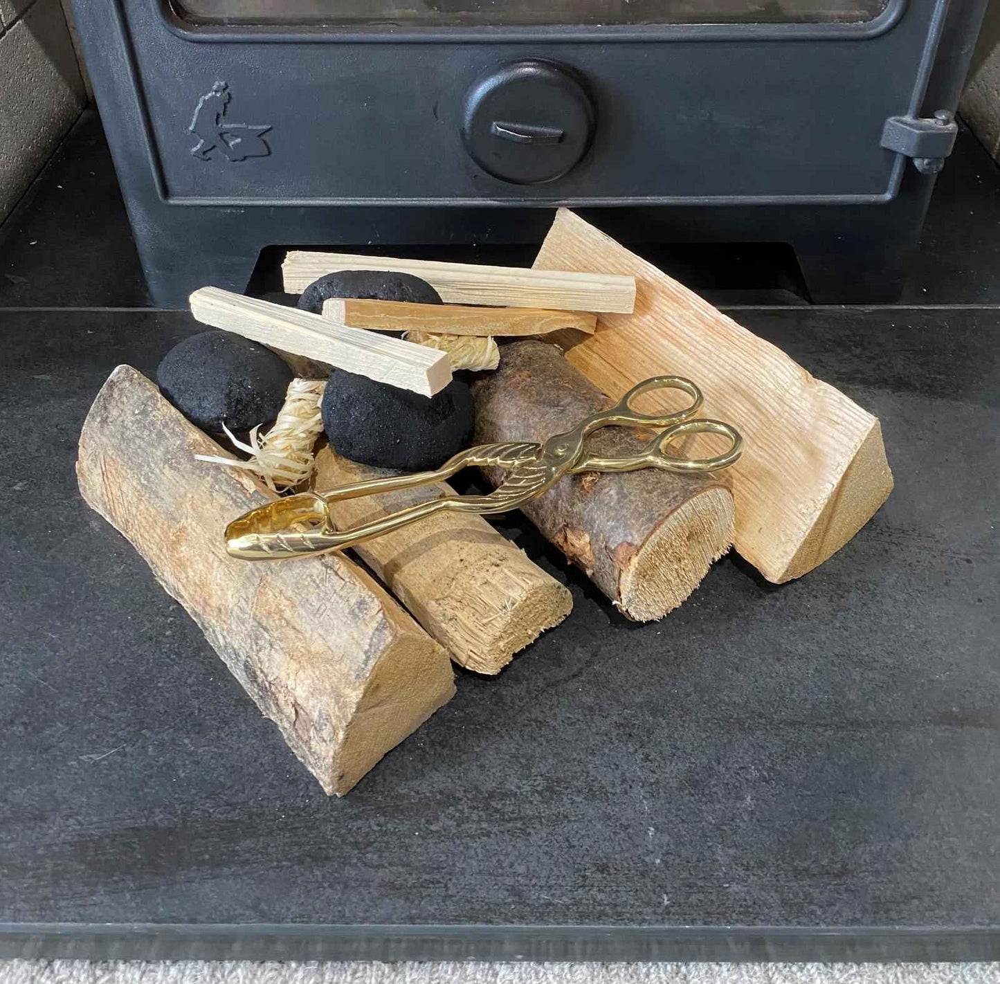 Brass Coal Tongs 26.5cm – Fireplace Tool for Log Burner & Open Fire