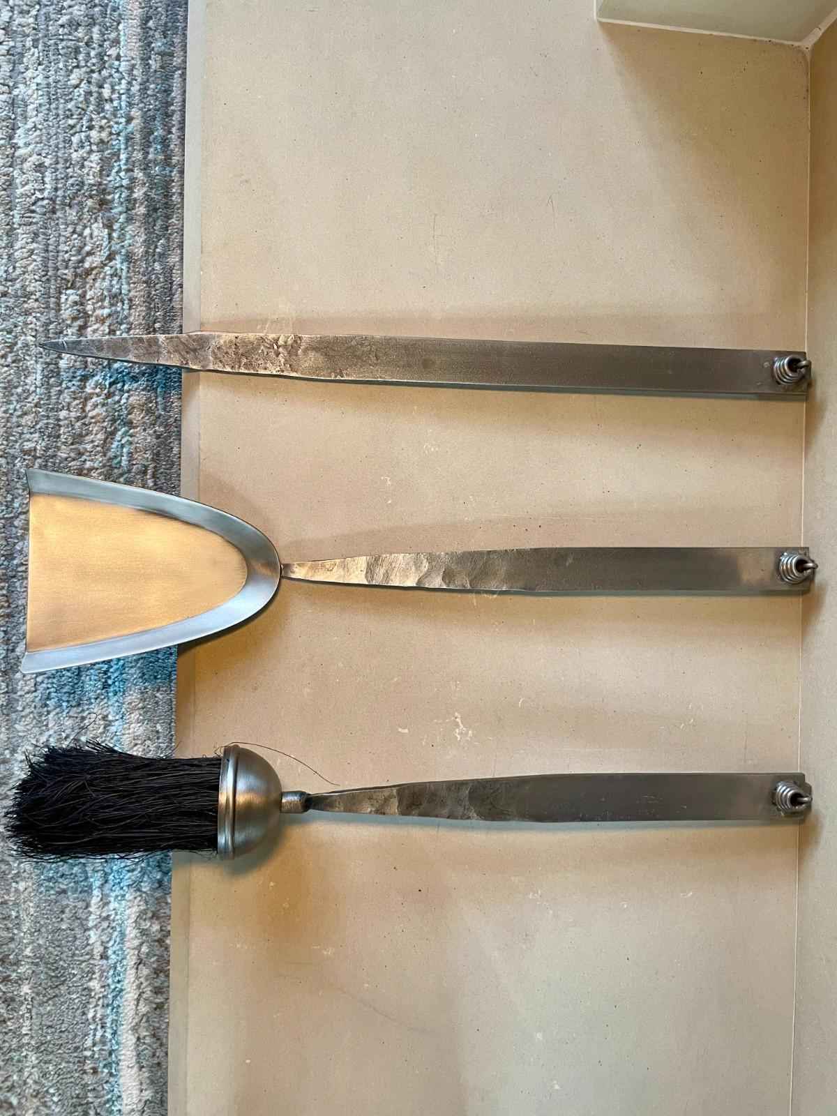 Industrial Forged Steel Fireplace Companion Set – 3 Tools & Unique Curved Stand