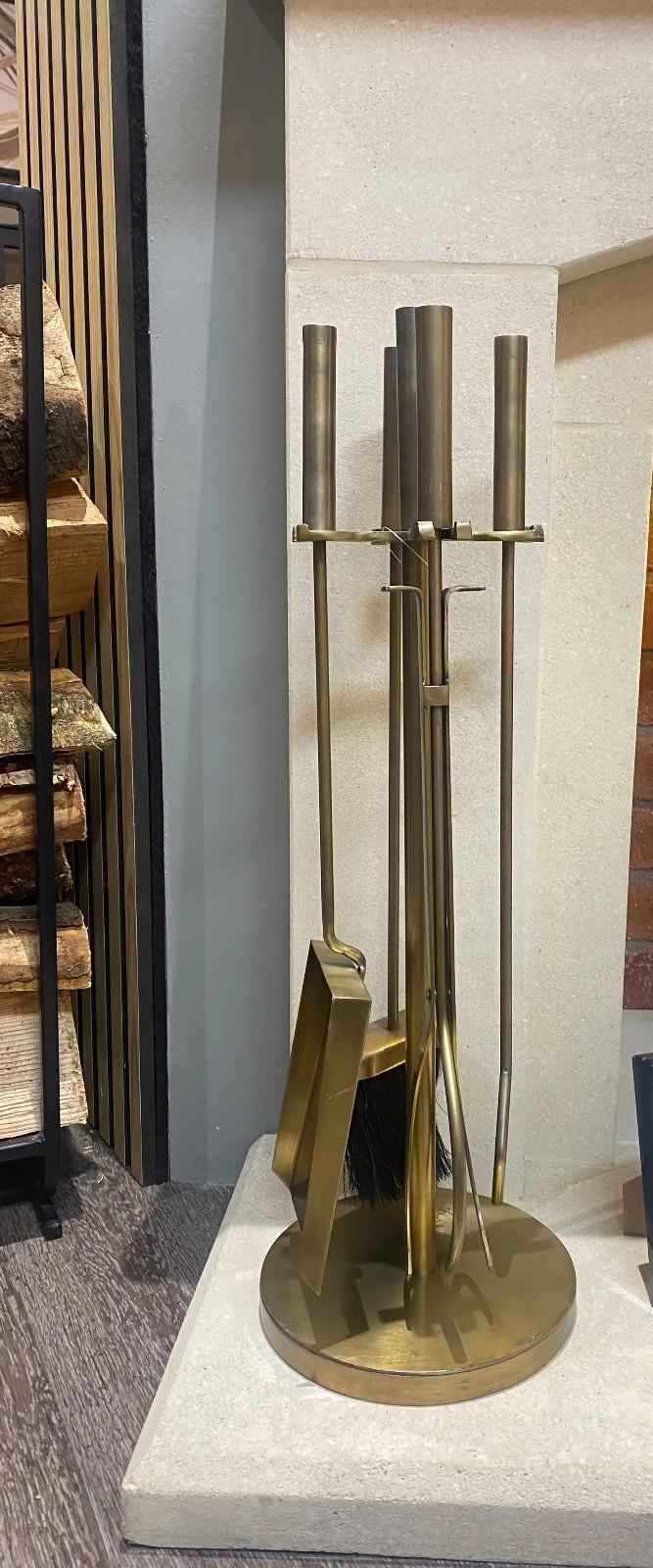 Mortimer Fireside Companion Set in Antique Brass  with Stand - 60cm