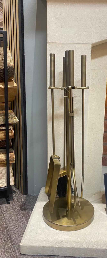 Mortimer Fireside Companion Set in Antique Brass  with Stand - 60cm