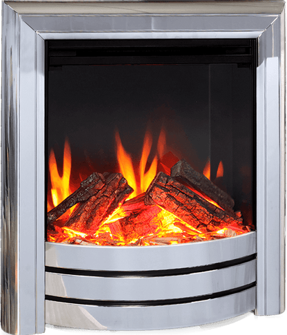 Proflame Titan Pulse Electric Fire with chrome finish, realistic flame effect, logs, and ember technology, inset design for home fireplace