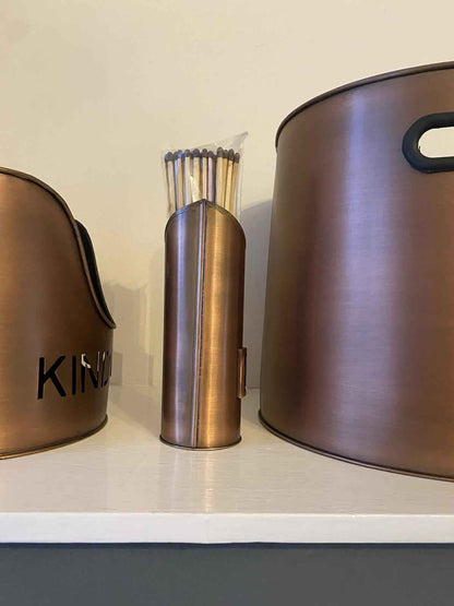 Set of 3 Log Kindling and Match Holder Copper