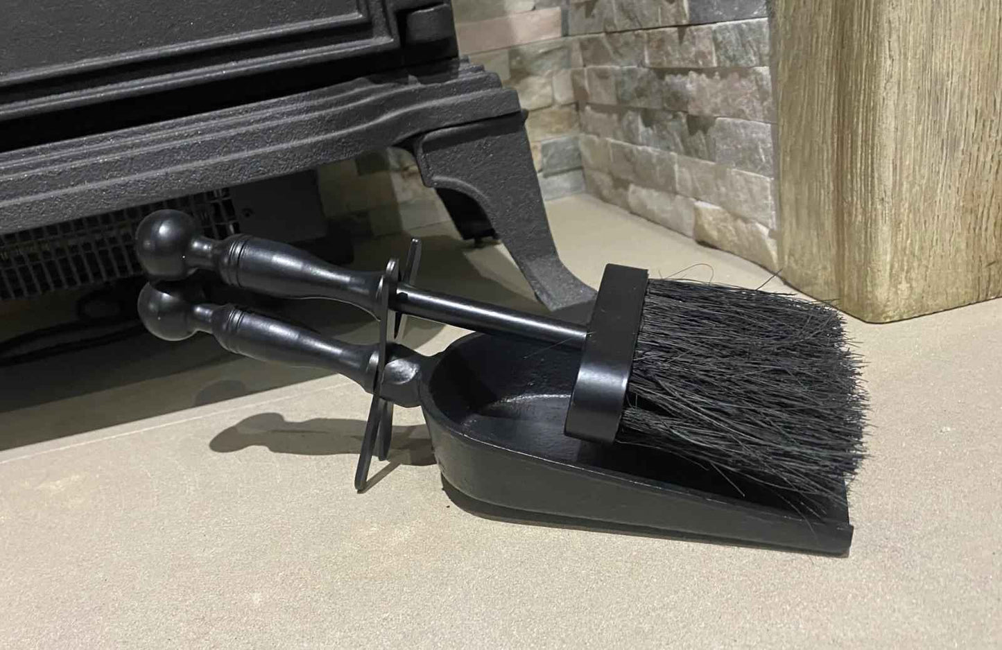 Modern Black Fireplace Ash Cleaning Set | Durable Cast Iron Shovel & Brush Heart