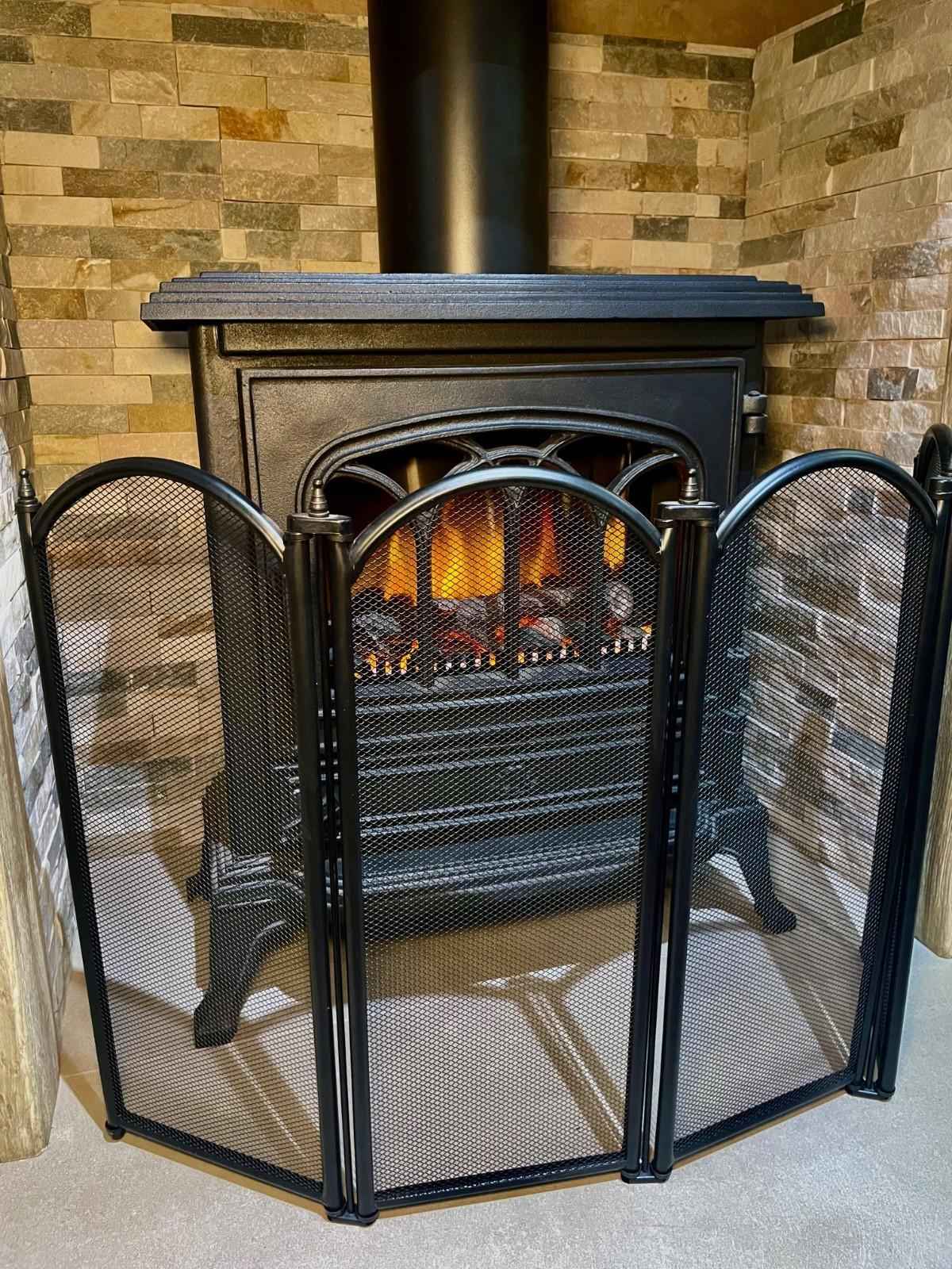 Dynasty 4-Fold Fire Guard Screen Black Steel Mesh Fireplace Log Burner Hearth