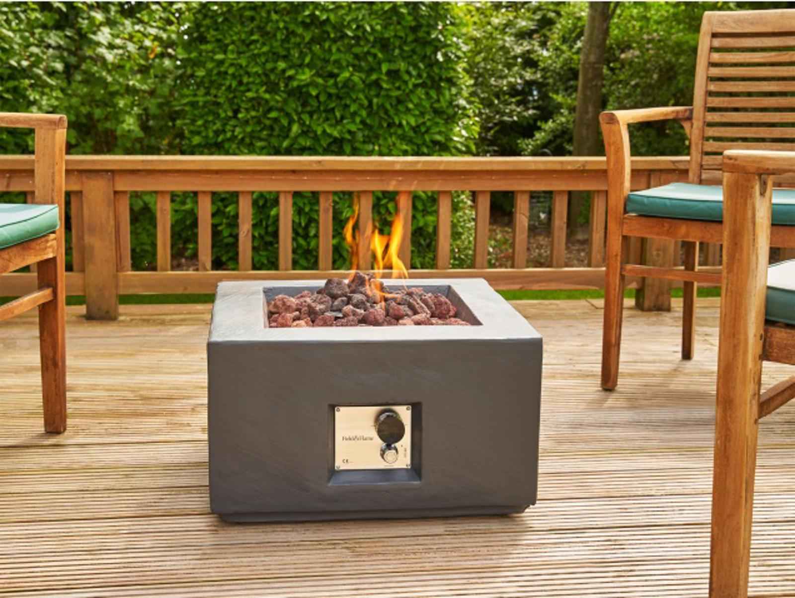 Field & Flame Aster Gas Fire Pit – Grey, 13kW / 45,000 BTU Square Patio Heater