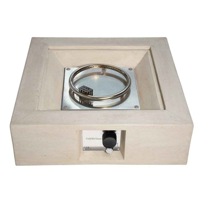 Included accessories for the Field and Flame Mazus gas fire pit featuring a weatherproof cover and patio gas regulator