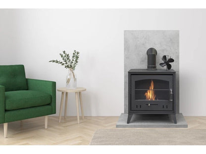 OKO Heat Powered Stove Fan, Black Anodised Aluminium 4-Blade Eco Fan for Bio Ethanol & Solid Fuel Stoves