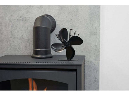 OKO Heat Powered Stove Fan, Black Anodised Aluminium 4-Blade Eco Fan for Bio Ethanol & Solid Fuel Stoves