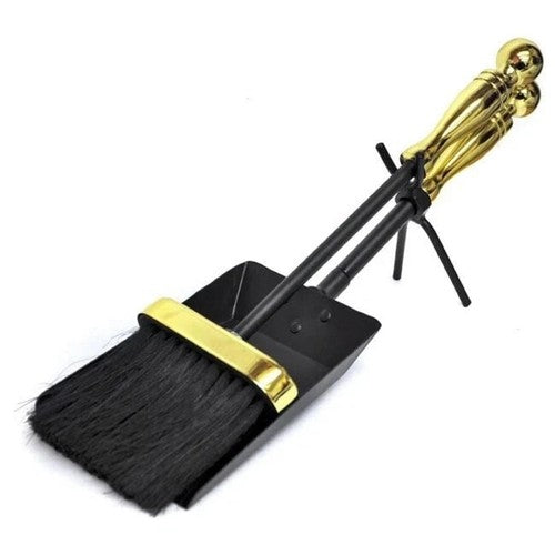 Calfire 30cm Hearth Fireplace Set, Black Brass Cast Iron Shovel & Mild Steel Brush 2-Piece Kit
