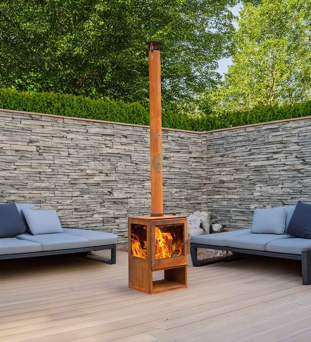 Woodford Garden Stove – Rustic Outdoor Wood Burning Patio Heater with 4-Sided Glass