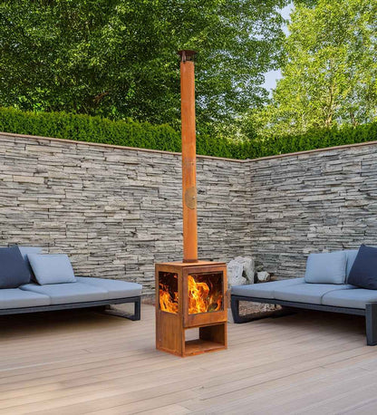 Woodford Garden Stove – Rustic Outdoor Wood Burning Patio Heater with 4-Sided Glass