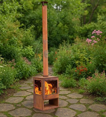Woodford Garden Stove – Rustic Outdoor Wood Burning Patio Heater with 4-Sided Glass